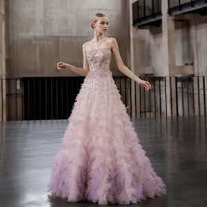 Abito da <span class=keywords><strong>ballo</strong></span> ombre per Quinceañera, in organza con volant, senza spalline, floreale 3D, con perline <span class=keywords><strong>di</strong></span> cristallo, taglie forti, personalizzabile, all'ingrosso - Product Image 1