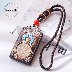 Barang Baru <span class=keywords><strong>Tibet</strong></span> Nepal Thangka Perhiasan Batu Liontin Kayu Buddha Jambhala Kuning - Product Image 3