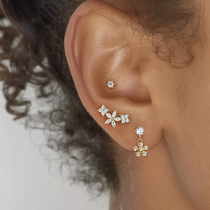Titanium Alloy <b>Earrings</b> F136 Zirconia Studs Flower Heart Shape Women's Piercing Jewelry Party Fashion - Product Image 2