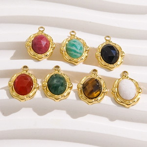 Delicado 10,5*15mm Acero inoxidable Irregular redondo encanto colorido facetado piedra Natural colgante DIY joyería - Product Image 1