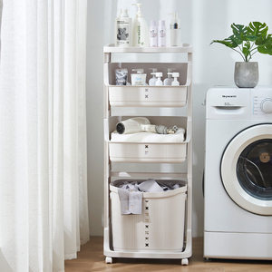 3-Tier Laundry Basket Cart Rolling Storage Cart Plastic Clothing Toy Storage Organizer Laundry Sorter with Removable Basket