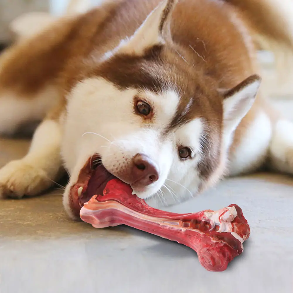 כלב ללעוס עצמות עבור לועסי אגרסיביים גזע גדול אמיתי טעם בשר עמיד כלב ללעוס צעצועי כמעט בלתי ניתן להריסה קשה כלב צעצועים