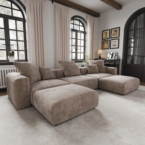 Factory Direct Sale <strong>Affordable</strong> Modern Villa Grey Corduroy Velvet Modular Sofa Hotel <strong>Sectional</strong> Couch for Living Room - Product Image 1