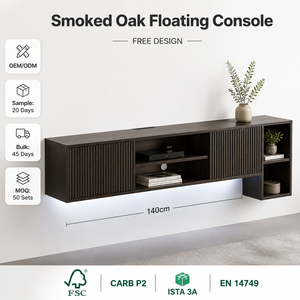 <span class=keywords><strong>Mobile</strong></span> TV Sospeso in Rovere Affumicato, Consolle Modulare Scanalata, Fornitore OEM di Mobili Japandi - Product Image 1