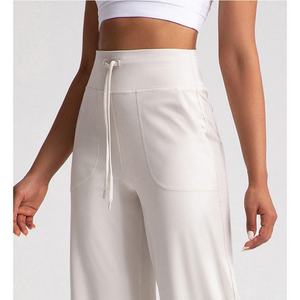 Vêtements de sport décontractés taille haute en gros, pantalon de yoga évasé à jambes larges, poche latérale, taille personnalisée, grande taille, pour femmes - Product Image 5