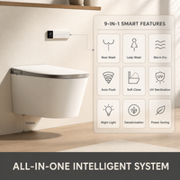 Nouvelle toilette intelligente à nettoyage automatique avec capteur de chasse d'eau, cuvette allongée, fixation murale, évacuation en P, télécommande incluse, siège chauffant