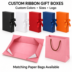 Custom Luxury Foldable Rigid Gift <b>Box</b> <b>Collection</b> Flat Pack Save Shipping Cost Custom Color Logo Magnetic Ribbon Handle Paper Bag - Product Image 3