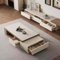 Nouvelle Arrivée : Ensemble Table Basse et Meuble TV en Bois Style Crème Luxe Léger, Meubles de Salon Ajustables et Écologiques avec Rangement