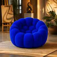 Fauteuil de relaxation électrique bleu, pouf géant, fauteuil nuage en tissu bouclé, mobilier de salon design moderne