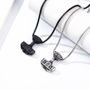 Collier marteau de Thor en argent tibétain, pendentif unisexe, cadeau, bijoux à la mode - Product Image 3