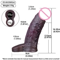 Manchon de pénis creux en silicone liquide noir pour hommes, jouet sexuel portable pour l'agrandissement du pénis, à utiliser avec un anneau pénien pour les rapports sexuels