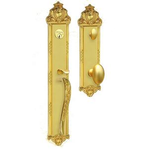 Poignée de porte en acier pour appartement, design sculpté vintage européen, tout en cuivre, trois couleurs, ensemble de poignées de porte en bois massif - Product Image 5