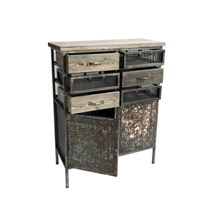 Armoire de bureau rectangulaire en métal industriel avec 2 portes et 6 tiroirs, installation autocollante, design recyclable pour hôtels - Product Image 1