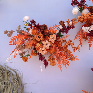 Ensemble de fleurs en soie rouge orangé pour la <span class=keywords><strong>décoration</strong></span> de salle de mariage, fleurs <span class=keywords><strong>d</strong></span>écoratives en <span class=keywords><strong>feuilles</strong></span> sur le thème de l'<span class=keywords><strong>automne</strong></span> orange caramel - Product Image 6
