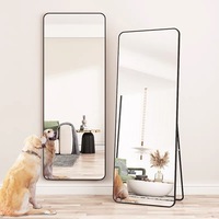 Miroir sur pied moderne pleine longueur en verre HD avec cadre métallique, mobile et mural pour chambre à coucher, taille standard, directement de l'usine
