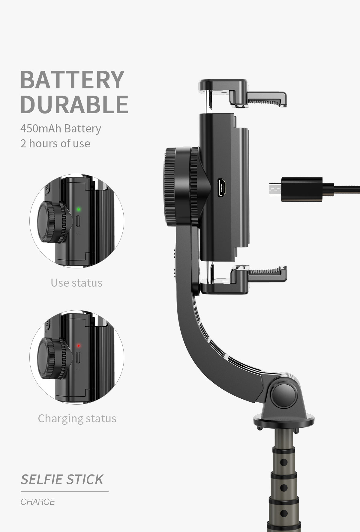L08 Gimbal Stabilizers Tripod Selfie Stick Holder 360 Rotation Adjustable Handheld Anti-Shake Selfie Video Stabilizer
