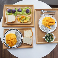 Plateau à thé rectangulaire en bois, plateau de service, assiette, collations, rangement alimentaire, plat pour hôtel, plateau de service à domicile