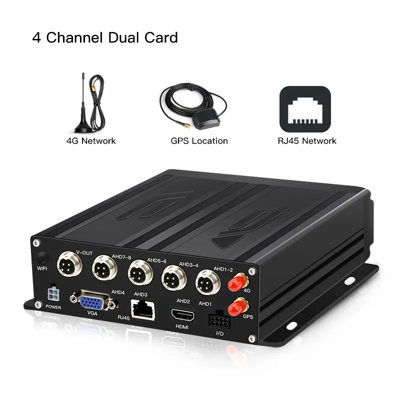 Nguồn Nhà Sản Xuất 4 Kênh 4G GPS Thẻ Kép Di Động DVR Xe Hộp Đen Xe Video Ghi Âm Xe Tải Mdvr Mnvr Cho Xe Nặng