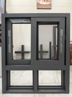 Fenêtre coulissante minimaliste moderne résistante aux ouragans, double vitrage en verre trempé, alliage d'aluminium, gris foncé, isolée thermiquement