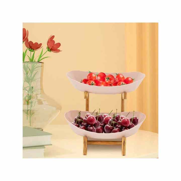 2-Tier Open Design Fruit Serving Tray 2-Layer Snack Bowl Multi-Function Table Top Organizer for Fruit Cookies Small Items Fruit