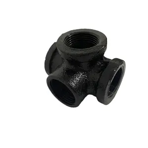 Black Iron Side Outlet Tee 4 Way Pipe Fitting for DIY Decor or Industrial Vintage Style