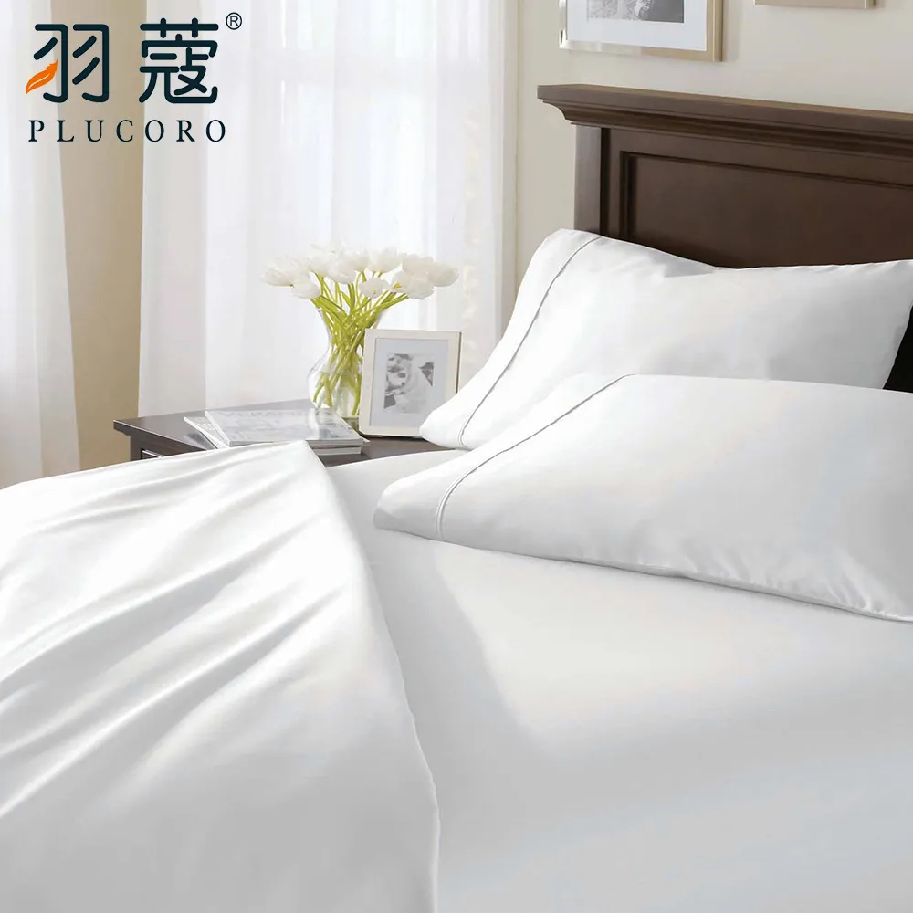Hotel Bedding Set Luxury Latest Design 300TC Cotton Bed Sheet Linen White Hotel Bed Linen