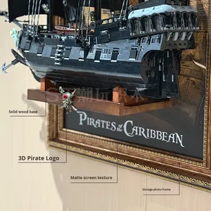 Marco de Exhibición y Almacenamiento de Pared, Diseño Retro Americano de Barco Pirata <span class=keywords><strong>del</strong></span> <span class=keywords><strong>Caribe</strong></span> con Calaveras Entrelazadas, Material PS, Color Negro <span class=keywords><strong>Perla</strong></span> - Product Image 2