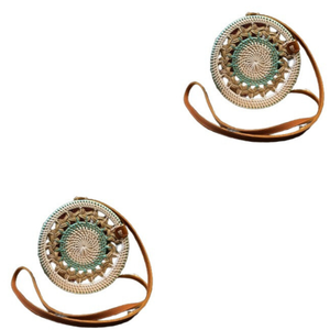 Lombok Heritage verde blanco degradado ratán bolsa tejida a mano elegante tradicional mimbre artesanías Gendit motivo Indonesia estilo Natural - Product Image 2