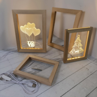 Lampe de bureau avec cadre photo en bois écologique à succès, avec lumière LED nocturne, décoration de chevet à la maison, cadeau pour les amoureux