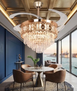 Elegant Gold Crystal LED <b>Ceiling</b> <b>Fan</b> <b>with</b> Retractable Blades <b>Remote</b> <b>Control</b> Silent Chandelier Light for Home Decor - Product Image 2