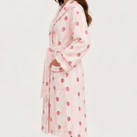 Peignoir d'intérieur imprimé avec ceinture pour femme, robe de nuit à manches longues en polaire avec poche, vêtement de nuit chaud pour se détendre, pour filles