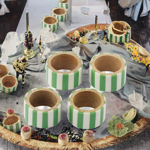 Anneaux de serviette en résine rayés vert et blanc, porte-serviettes ronds, décoration de table pour fête, mariage, banquet - Product Image 3