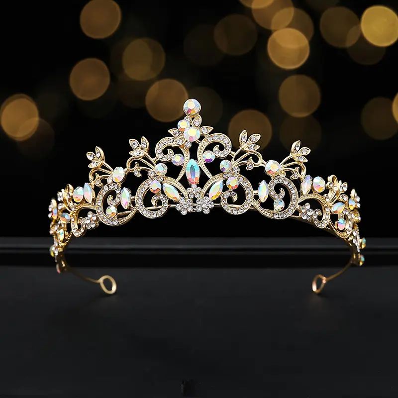 DAIMING-tiara de boda de oro AB con diamantes de imitación, corona de Metal de aleación de cristal, HG02134, venta al por mayor, precio barato