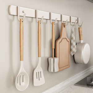 <b>Kitchen</b> <b>Hook</b> Rack Wall Mounted No Drill Punch Free Storage Organizer For Utensils Spatula Spoon Holder Rectangle Design - Product Image 1