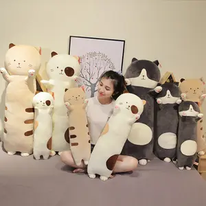 AIFEI mainan kreatif multiwarna seri kucing lucu boneka panjang kartun mewah Sofa pendamping tidur bantal lempar Hadiah untuk anak perempuan