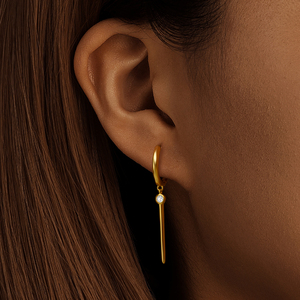 CANNER Boucles d'oreilles créoles longues à pampilles et rivets en argent 925 plaqué or 18 carats, pampilles unies pour femme - Product Image 5