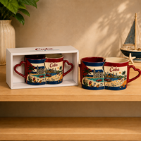 Juego de Tazas de Cerámica con Diseño de Recuerdo de Cuba, Tazas de Cerámica para Turistas con Asa en Forma de Corazón, Diseño Personalizado de Ciudades Globales, OEM, ODM, Venta al Por Mayor
