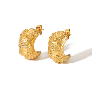 Pendientes de Estrella y Luna Chapados en Oro de 18K Estilo Europeo Americano, Diseño en Forma de C con Diamantes para Uso Diario - Product Image 3