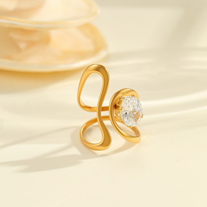 Set di Anelli in Acciaio Inossidabile Moderno e Minimalista Placcato Oro 18K Geometrico Cavo con Zircone Bianco Anello Aperto per Tutti i Giorni - Product Image 4