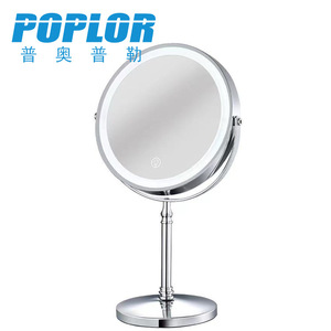 Poplor Makeup <b>Mirror</b> <b>Round</b> Chrome Metal Stand 10X Magnification Dual Sided Desktop Vanity <b>Mirror</b> <b>With</b> Led <b>Light</b> - Product Image 1