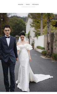 S0558G nuova garza da sposa fotografia di sogno Super fata in raso abito a coda di pesce elegante abito da sposa - Product Image 3