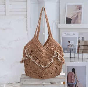Sac à bandoulière PEIQUAN en coton tissé à la main, style niche d'été, avec fermeture ouverte, sac fourre-tout ajouré tricoté, décontracté, pour la plage, les vacances, usage quotidien pour <span class=keywords><strong>femme</strong></span> - Product Image 6