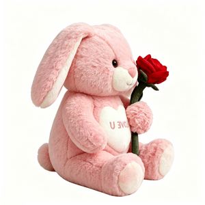 Customized Pink Bunny Plush, Bunny Stuffed Animal, Bunny Plush with Rose, Pink <b>Rabbit</b> Plush <b>Toy</b>, <b>Soft</b> Bunny Plushie - Product Image 3