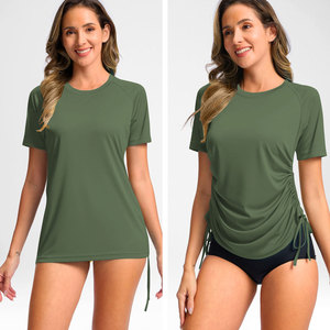 Maillot <span class=keywords><strong>de</strong></span> <span class=keywords><strong>bain</strong></span> anti-UV personnalisé pour femme, protection solaire UPF 50+, manches courtes, cordon <span class=keywords><strong>de</strong></span> serrage latéral, séchage rapide, pour fitness et surf - Product Image 2