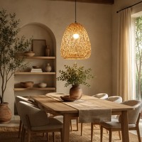 Luminaire suspendu en bambou tissé à la main, forme de cloche naturelle, lustre avec douille E27 pour salle à manger, îlot de cuisine, décoration intérieure