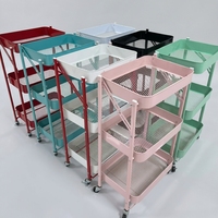 Chariot de rangement pliable à roulettes 3 ou 4 niveaux en acier au carbone, chariot utilitaire avec roues, plusieurs options de couleurs, étagère de rangement mobile