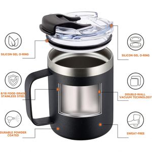 Custom Logo <b>Mug</b> Cup Stainless Steel Double Wall Insulated Thermal Camping 12 oz 14 oz Travel Coffee <b>Mug</b> With Handle and Lid - Product Image 4
