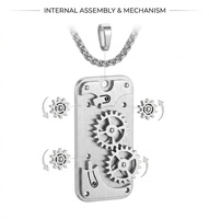 Collier avec pendentif en forme de roue dentée mécanique rotative pour homme - Bijoux steampunk en acier inoxydable 316L