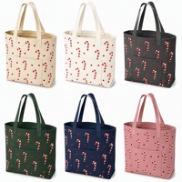 Sac fourre-tout en toile de coton écologique multi-poches, imprimé canne à sucre, sacs de courses réutilisables, sac cadeau de Noël, logo personnalisé