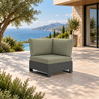 DWOO Fabrik 5-teiliges Holzmaserung-Transfer Aluminium Couchtisch-Set mit 250g Stapelfaserkissen und Aluminium Outdoor-Sofa